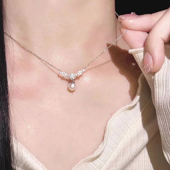 Single Small Pearl Zircon Necklace For Women