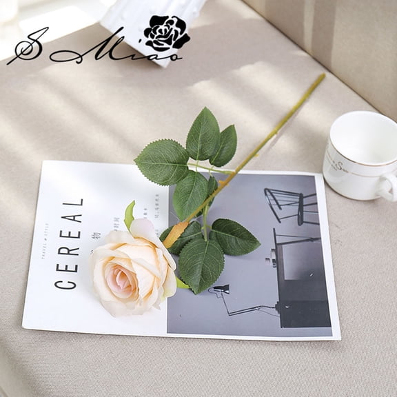 Single Small Rose Wedding Artificial Flower Indoor Home Small Ornaments Factory Direct Supply Artificial Plant Flower Beige,A Flower,Fake Outdoor Uv Resistant Plants Faux Plastic-Greenery