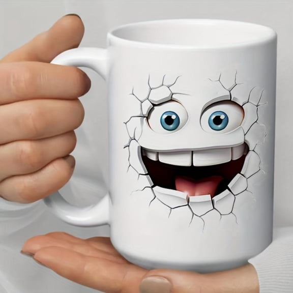 Single Smiling Face Breakthrough Ceramic Coffee Mug 11Oz Cup with Distinctive Design Summer And Winter Beverages Ideal Idea Birthdays Holidays And New Year