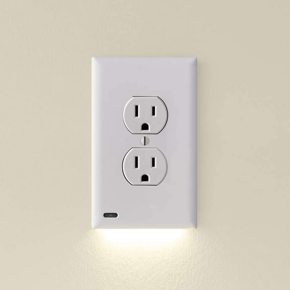 Single - SnapPower GuideLight [For Duplex Outlets] Replaces Plug-In Night Light Electrical Receptacle Wall Plate With LED Lights Auto On/Off Sensor (Duplex, White)