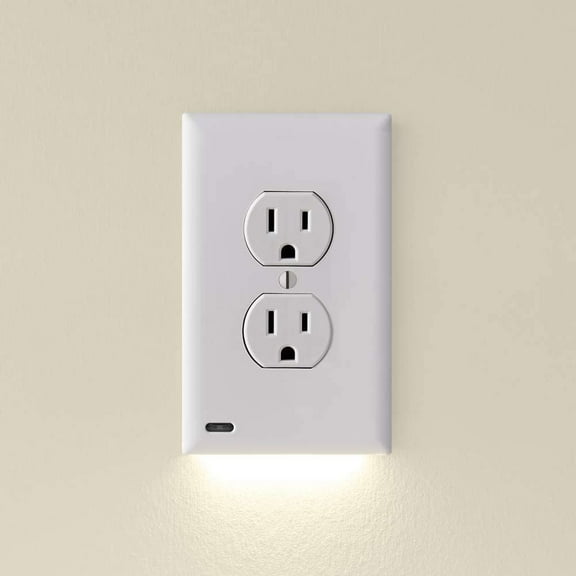 Single - SnapPower GuideLight [For Duplex Outlets] - Replaces Plug-In Night Light - Electrical Receptacle Wall Plate With LED Night Lights - Auto On/Off Sensor - (Duplex, White)