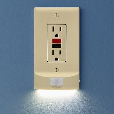 Single, SnapPower MotionLight [FOR GFCI OUTLETS] - Motion Detecting LED Night Lights Built-In to Wall Plate - Bright/Dim/Off Options - Automatically On/Off Sensor - (Ivory, GFCI)