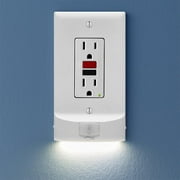 Single, SnapPower MotionLight [FOR GFCI OUTLETS] - Motion Detecting LED Night Lights Built-In to Wall Plate - Bright/Dim/Off Options - Automatically On/Off Sensor - (White, GFCI)