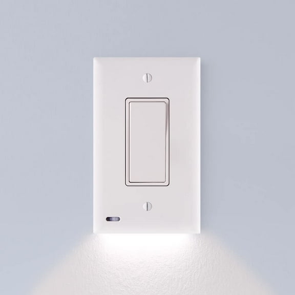 Single - SnapPower SwitchLight - LED Night Light - for Single-Pole Light Switches - Light Switch Plate with LED Night Lights - Adjust Brightness - Auto On/Off Sensor - (Rocker, White)