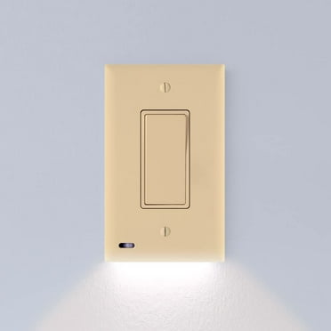 Single - SnapPower SwitchLight - LED Night Light - for Single-Pole Light Switches - Light Switch Plate with LED Night Lights - Adjust Brightness - Auto On/Off Sensor - (Rocker, Ivory)