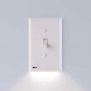 Single - SnapPower SwitchLight - LED Night Light - لمفاتيح الإضاءة أحادية القطب - لوحة التبديل الخفيفة مع أضواء LED الليلية - ضبط السطوع - تشغيل / إيقاف تشغيل المستشعر - تبديل ، أبيض