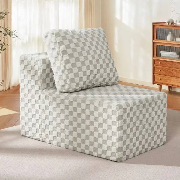 Single Sofa 1 Seat Couch with Deep Seat Memory Foam Cloud Sofa Chair with Pillows Large Sofa with L Shape for Living Room Bedroom (Plush GREYOLIVE, Single)