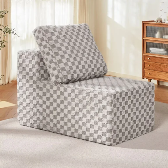 Single Sofa 1 Seat Couch with Deep Seat Memory Foam Cloud Sofa Chair with Pillows Large Sofa with L Shape for Living Room Bedroom (Plush Grey, Single)