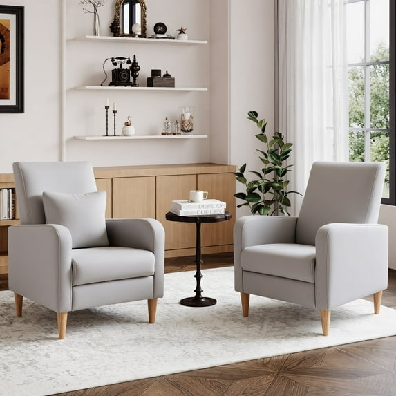 Single Sofa Armchair(Set of 2) — Upholstered Lounge Seat with Removable Pillow and Sturdy Wood Legs, Khaki