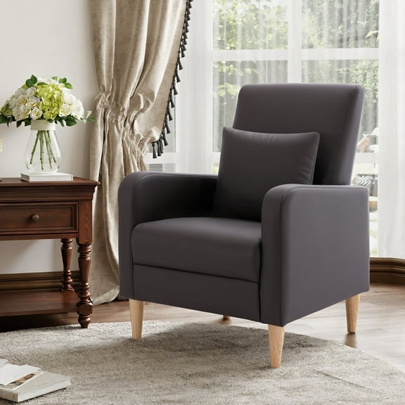 Single Sofa Armchair — Upholstered Lounge Seat with Removable Pillow and Sturdy Wood Legs, Brown