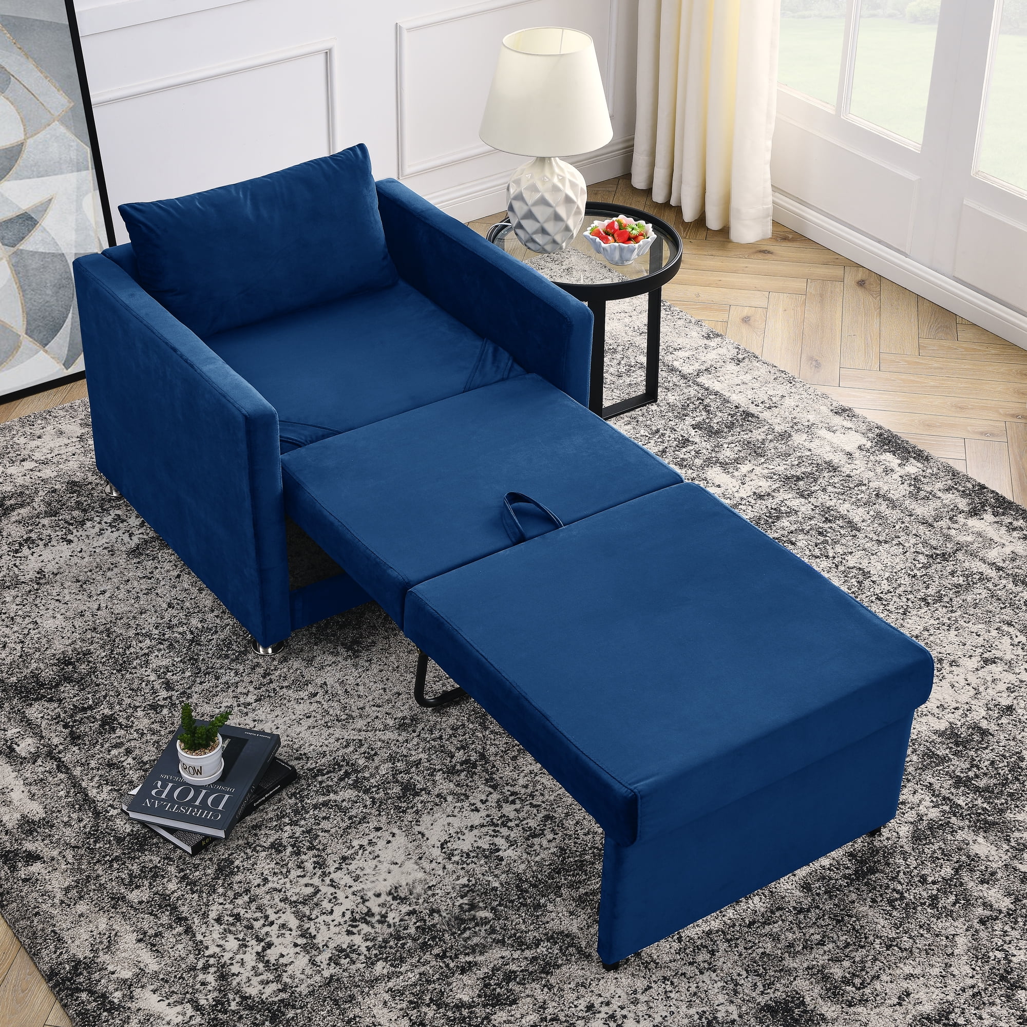 Single Sofa Bed Chair, 21 Convertible Lounge Sleeper Chair with Metal