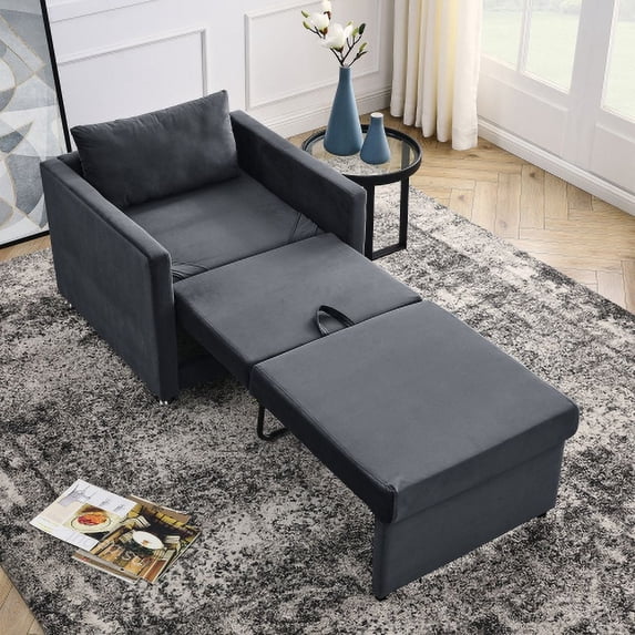 Single Sofa Bed Chair, 2-1 Convertible Lounge Sleeper Chair with Metal Legs and Pillow, Velvet Fold Out Sofa Couch, 300 LBS Capacity for Bedroom, Living Room
