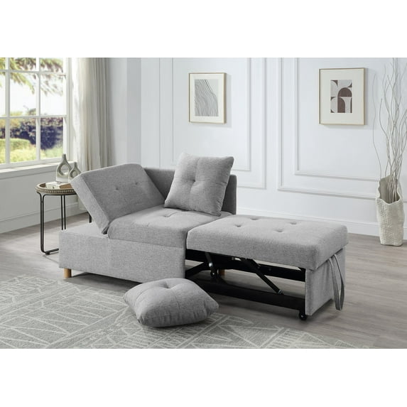 Single Sofa Bed with Pullout Sleeper,Convertible Folding Futon Chair with Pillow,Lounge Chair Set for Living Room,Apartment,Bedroom,Light Gray