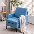 thumbnail image 1 of Single Sofa Chair, Linen Lounge Armchair, Comfy Reading Accent Chair, Mid -Century Accent Chair with Black Metal Legs, for Living Room Bedroom (Blue), 1 of 7