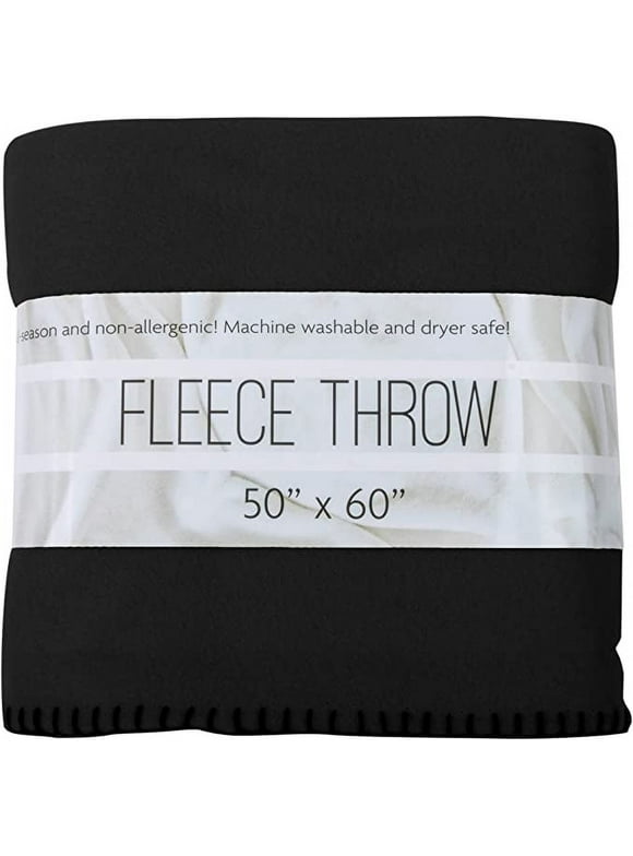 Single Solid Color 60”L x 50”W Fleece Throw Blanket for Fall, Winter, Spring, Summer, Men, Women, Children & Pets in Black