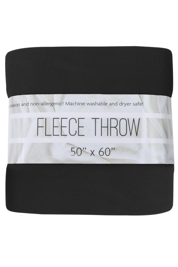 Single Solid Color Hypoallergenic 60”L x 50”W Fleece Throw Blanket for Fall, Winter, Spring, Summer, Men, Women, Children & Pets in Black