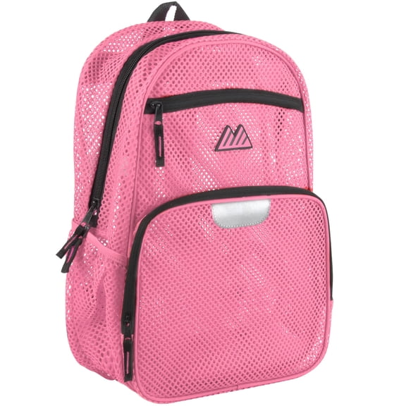 Single Solid Color Reflective Transparent See Through Mesh Stadium Approved Backpack for Travel and Commuting in Pink