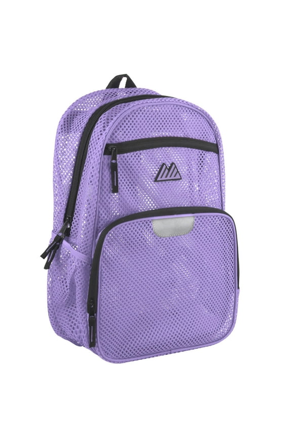 Single Solid Color Reflective Transparent See Through Mesh Stadium Approved Backpack for Travel and Commuting in Purple