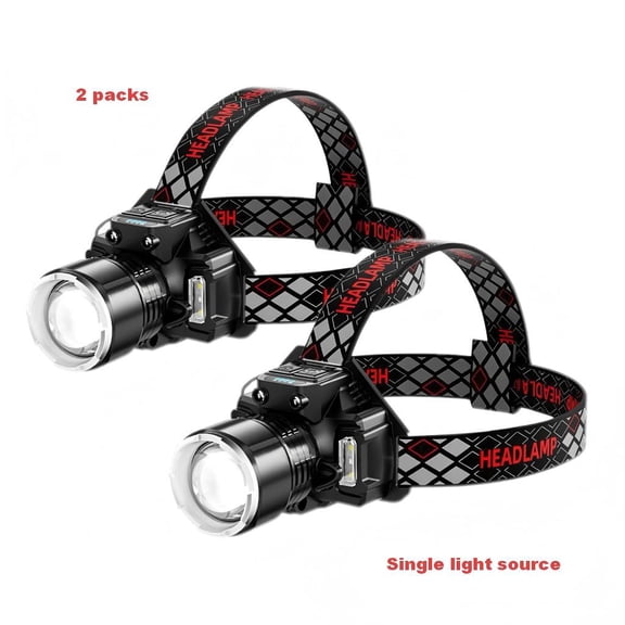Single Source Smart Sensor Headlamp, Zoom Focus Beam, Red Blue Side Warning Lights USB-C Recharge Outdoor Head Flashlight(2PC)