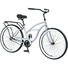 26 Single Speed Coaster Brake Folding City Bike with Steel Frame Low Swooping Frame Aluminum Alloy Rims and U Shaped Handlebars Beach Cruiser Bike with Leather Saddle and Cushion Silver Walmart