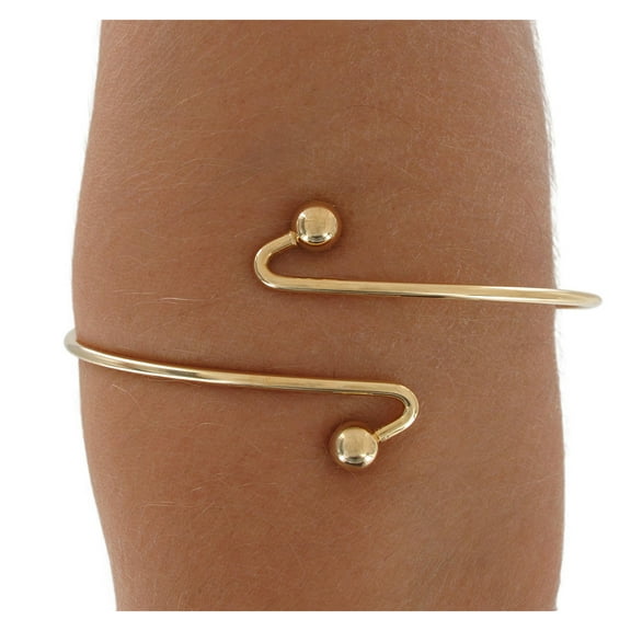 Single Spiral Gold Tone Metal Upper Arm Cuff Bracelet Ball End
