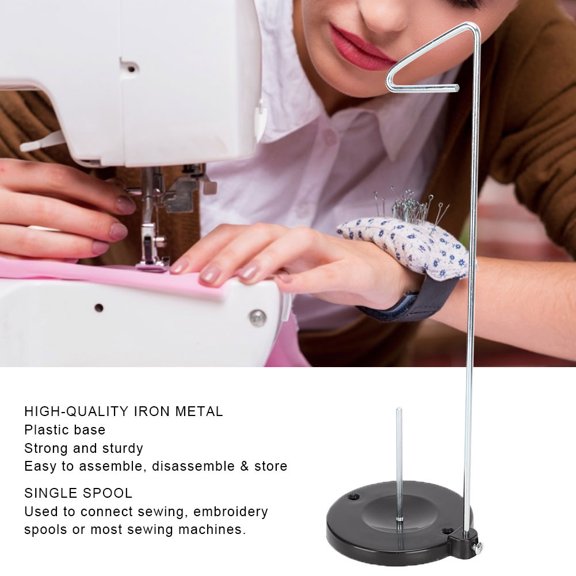 Single Spool Thread Stand with Iron Wire Holder and Plastic Base for Sewing Machine - 16.5in Support