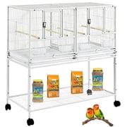 Single Stackable Bird Flight Breeder Cage Center Divider Side Nesting Box Doors Metal Bird Cage with Rolling Stand for Small Birds Lovebirds Finch Canaries Parakeets Cockatiels Budgies