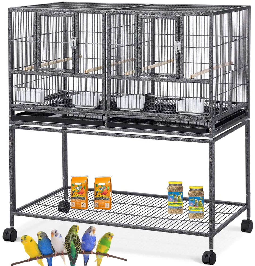 Single Stackable Center Divided Breeder Breeding Bird Flight Double Rolling Stand Cage for Aviaries Canaries Cockatiels Lovebirds Finches Budgies Small Parrots