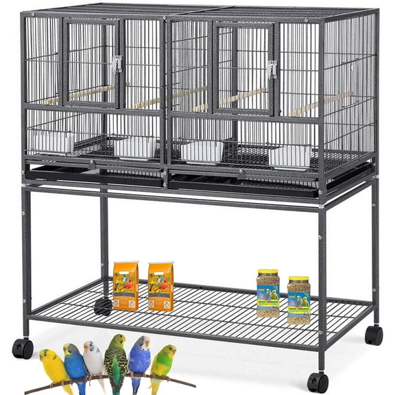 Single Stackable Center Divided Breeder Breeding Bird Flight Double Rolling Stand Cage for Aviaries Canaries Cockatiels Lovebirds Finches Budgies Small Parrots