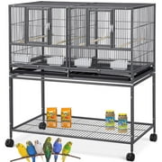 Single Stackable Center Divided Breeder Breeding Bird Flight Double Rolling Stand Cage for Aviaries Canaries Cockatiels Lovebirds Finches Budgies Small Parrots
