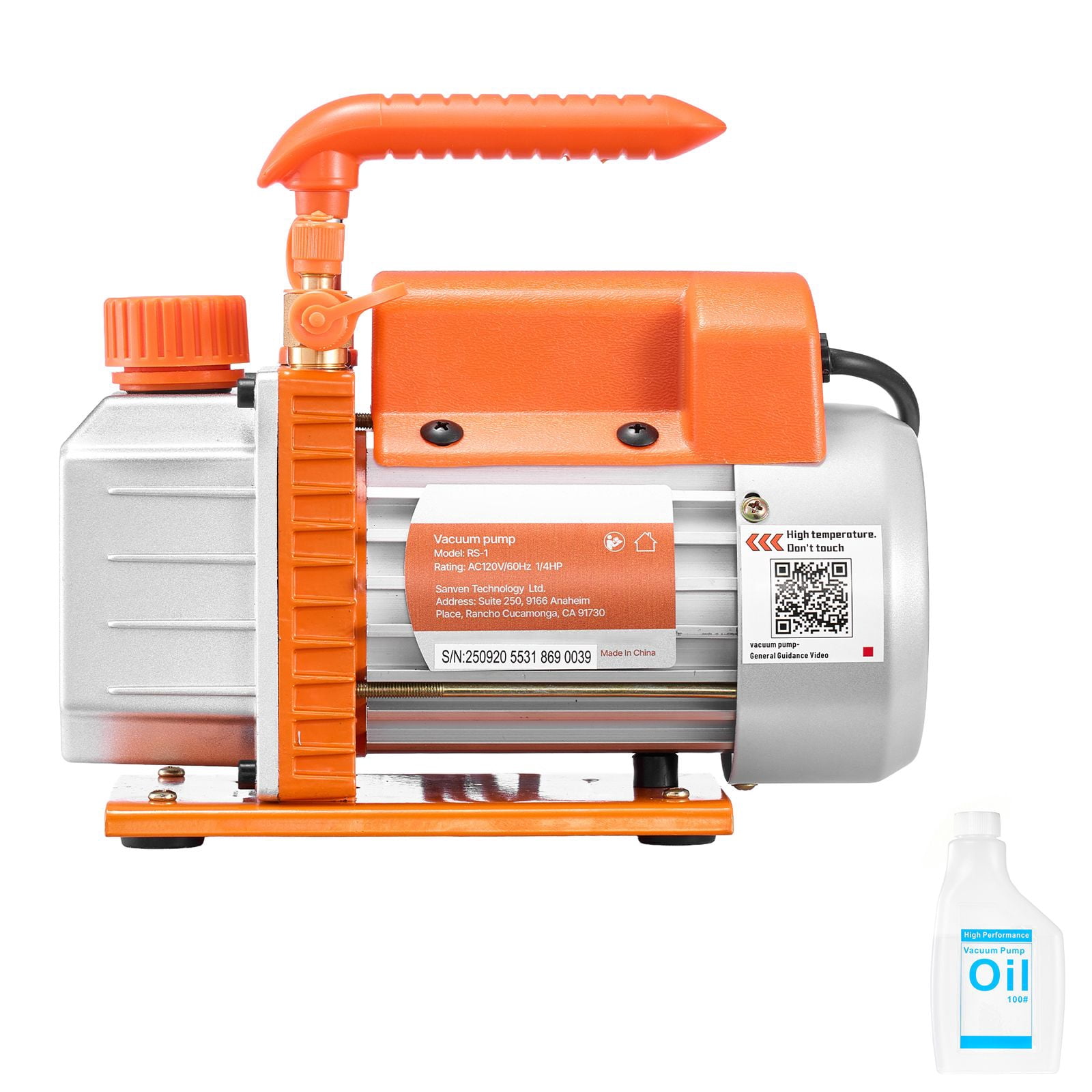 Single Stage Rotary Vane Vacuum Pump,3.5 CFM 1/4 HP,for HVAC R134a R22 R410a Systems&Automotive AC Maintenance,with Oil Included