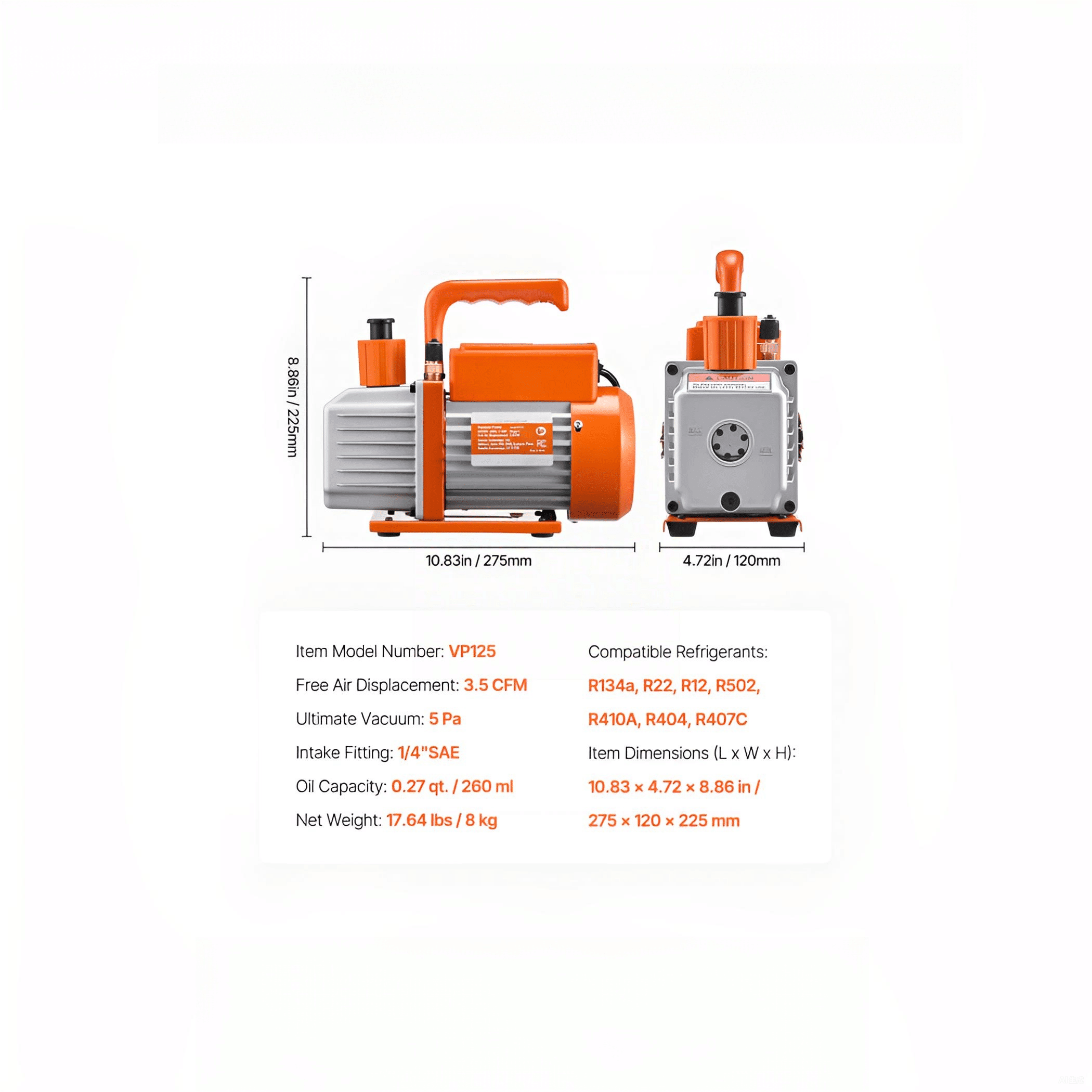 Single Stage Rotary Vane AC Vacuum Pump and Manifold Gauge Set,3.5 CFM HVAC Pump Kit with Hoses for R134a,R410A,R22 Refrigerants