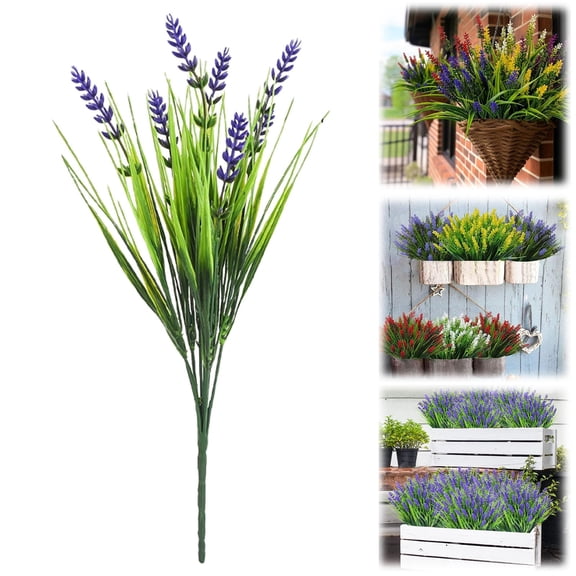 Single Stem Artificial Lavender, Realistic Outdoor Fake Flowers for Pots, Patio Decor, Hanging Planters, Front Porch, and Garden, UV Fade Resistant