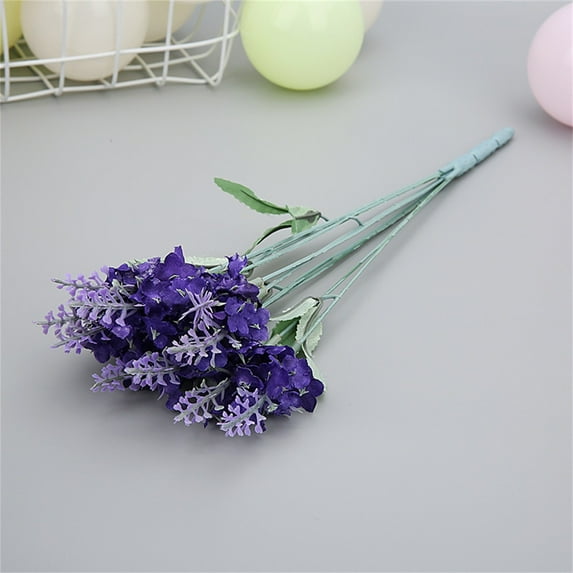 Single Stem Dark Purple 10-Headed Lavender Artificial Flower Bouquet B - Artificial Flowers - Household Imitation