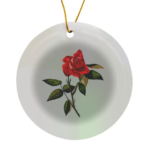 3drose, Single Stem Red Rose Isolated Vector Art on Gray, Circle Porcelain Ornament