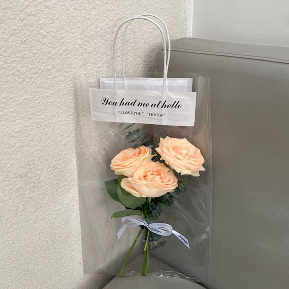 Single Stem Rose Bouquet Packaging Kit, Transparent Hand Carry Bag With Diy Material For Teachers' Day Gift - Medium Size