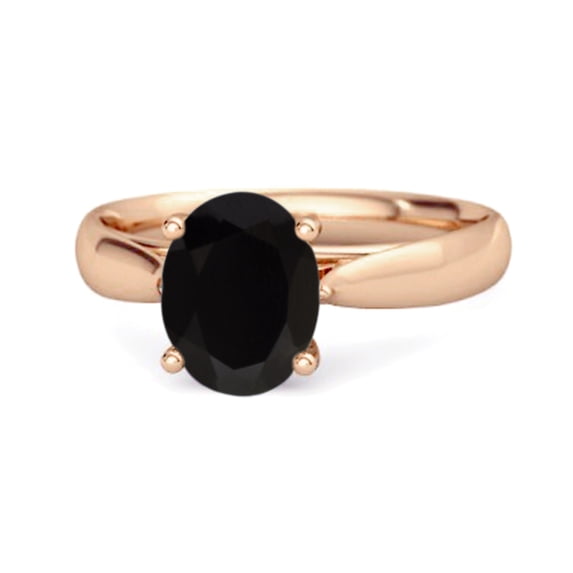 Single Stone 1.50 Ctw Black Spinel 925 Sterling Silver Rose Vermeil Stackable Women Valentines Day Gifts Ring