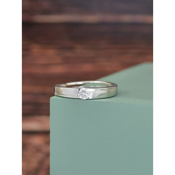 Single Stone Adjustable Silver Engagement Ring, Moissanite Ring, April Birthstone Ring, 925 Sterling Silver Vintage Ring for Women