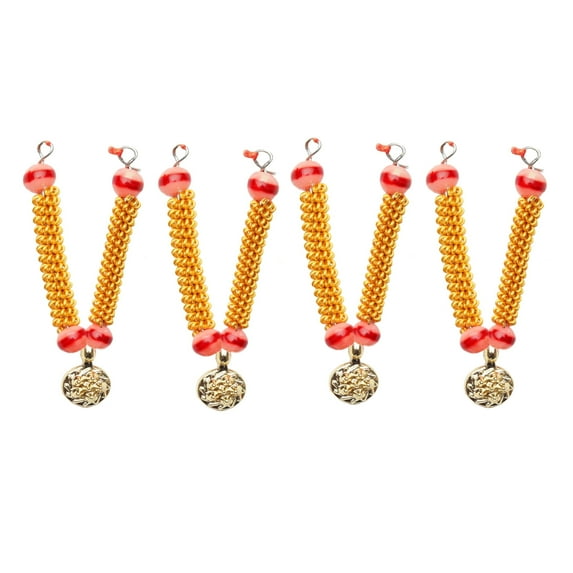 Decorative Stone Mala Set Of 4 for Laddu Gopal/Devi Maa/Radha Krishna/Indian Traditional Festival Diwali Decorations God Goddess Sringar jewellary Set for All God Idol Statue(Size:-2")(Golden,Orange)