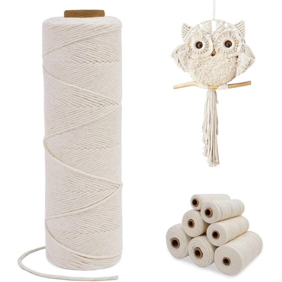 Single Strand Macrame Cord 1mm x 110yards, Natural Cotton Rope Yarn for Wall Hangings, Plant Hangers, DIY Crafts, Home Decorations 110Yards