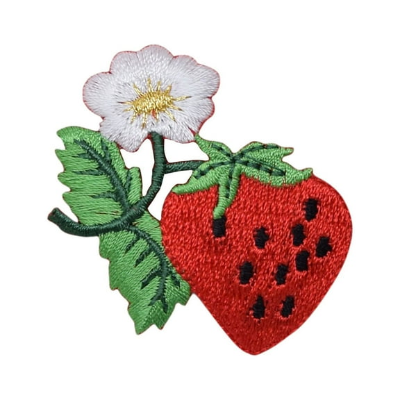 Single Strawberry - White Flower Blossom - Fruit/Food - Iron on Applique/Embroidered Patch