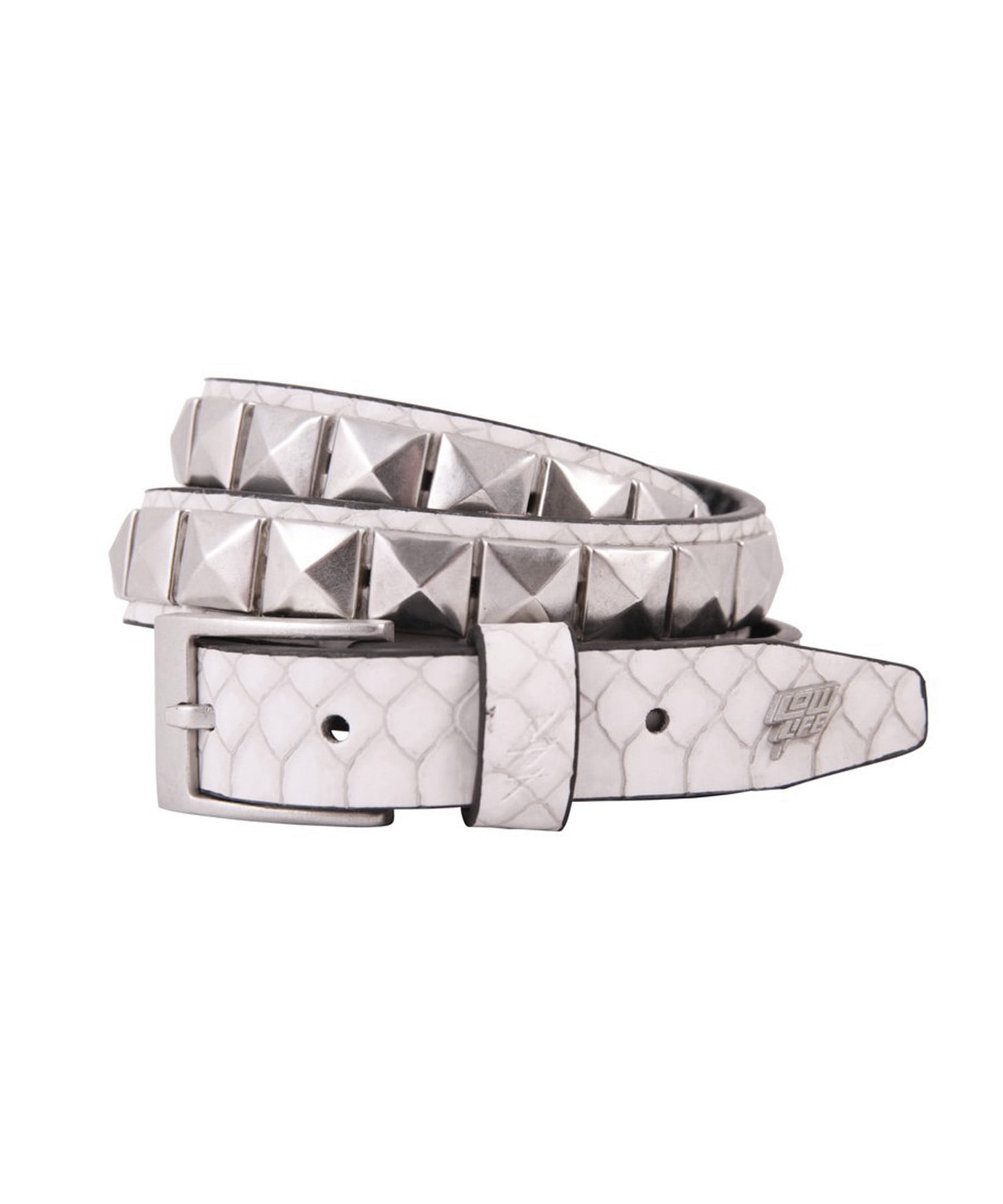小物 APRILLAND STUDDED SNAKESKIN BELT WHITE Triple Studded Leather Belt White Snakeskin - Lowlife in