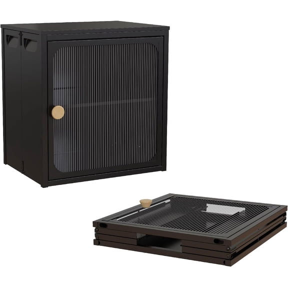 Single Sturdy & Convenient Foldable Cabinet - Durable Steel-Wood Combo with Anti-Slip Design & Quick Door Installation, Easy DIY Storage Container for Home Office Garage Organization(Black)