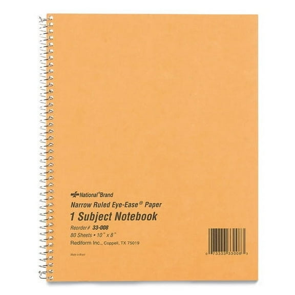 Single-Subject Wirebound Notebooks, 1 Subject, Narrow Rule, Brown Cover, 10 X 8, 80 Eye-Ease Green Sheets | Bundle of 2 Each