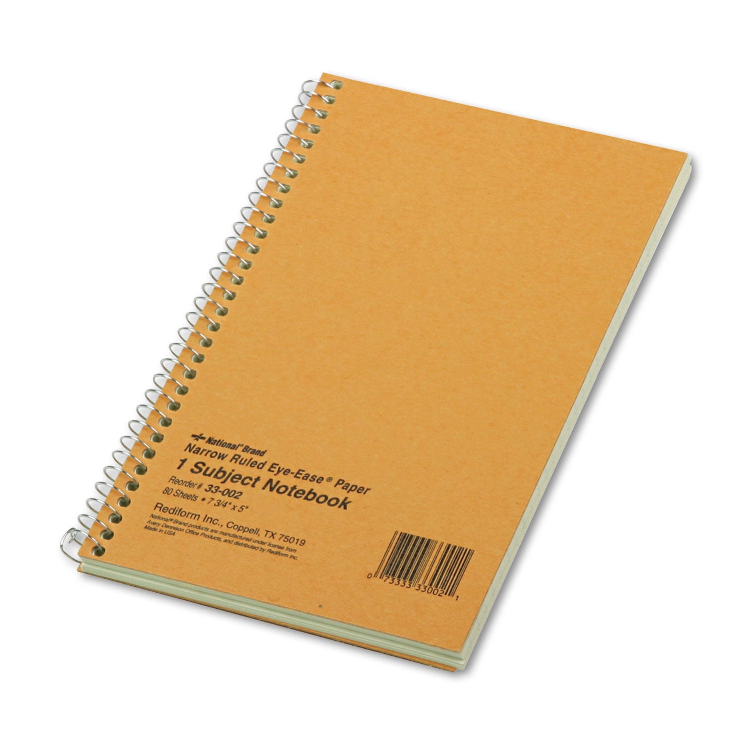 Single-Subject Wirebound Notebooks, 1 Subject, Narrow Rule, Brown Cover, 7.75 X 5, 80 Eye-Ease Green Sheets | Bundle of 5 Each