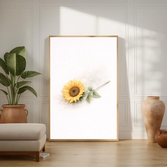 Single Sunflower Print, Minimal Botanical Poster, Wall Art, Unframed Paper Print