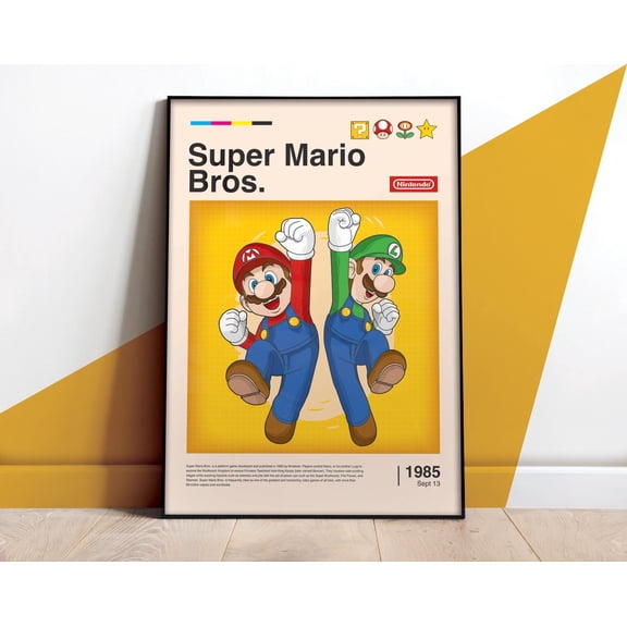 Single Super Mario Bros Print, Retro, Video Games, Kids Room Décor, Classic Arcade Game Illustration (Unframed)