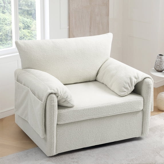 Single Swivel Sofa Coach Oversized Armchair for Living Room & Bedroom,40“ White Teddy