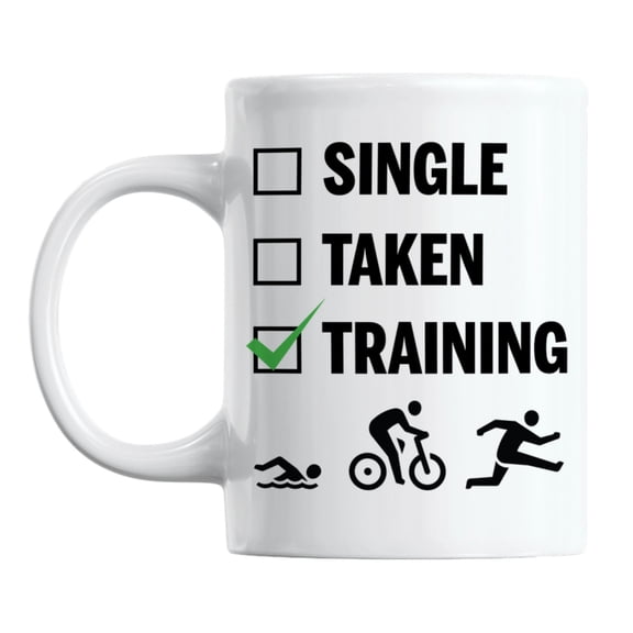 Single, Taken, Triathlon Training Coffee & Tea Mug for a Triathlete (11oz)