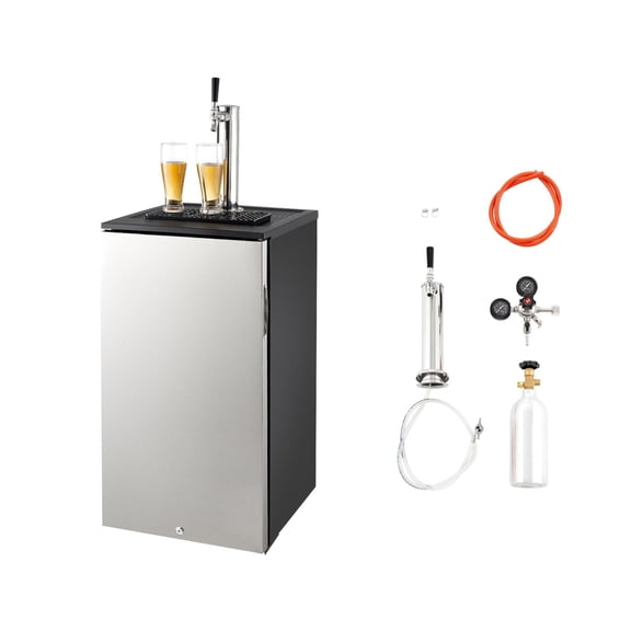 Single Tap Beer Kegerator 92L Draft Dispenser for D System Refrigerator with Shelves Holds 1 Sixth Keg 2.5lbs CO2 Auto Defrost for Home Bar